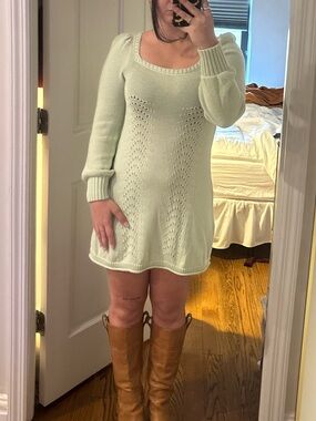 BCBGeneration Mint Green Knit Square-Neck Mini Dress